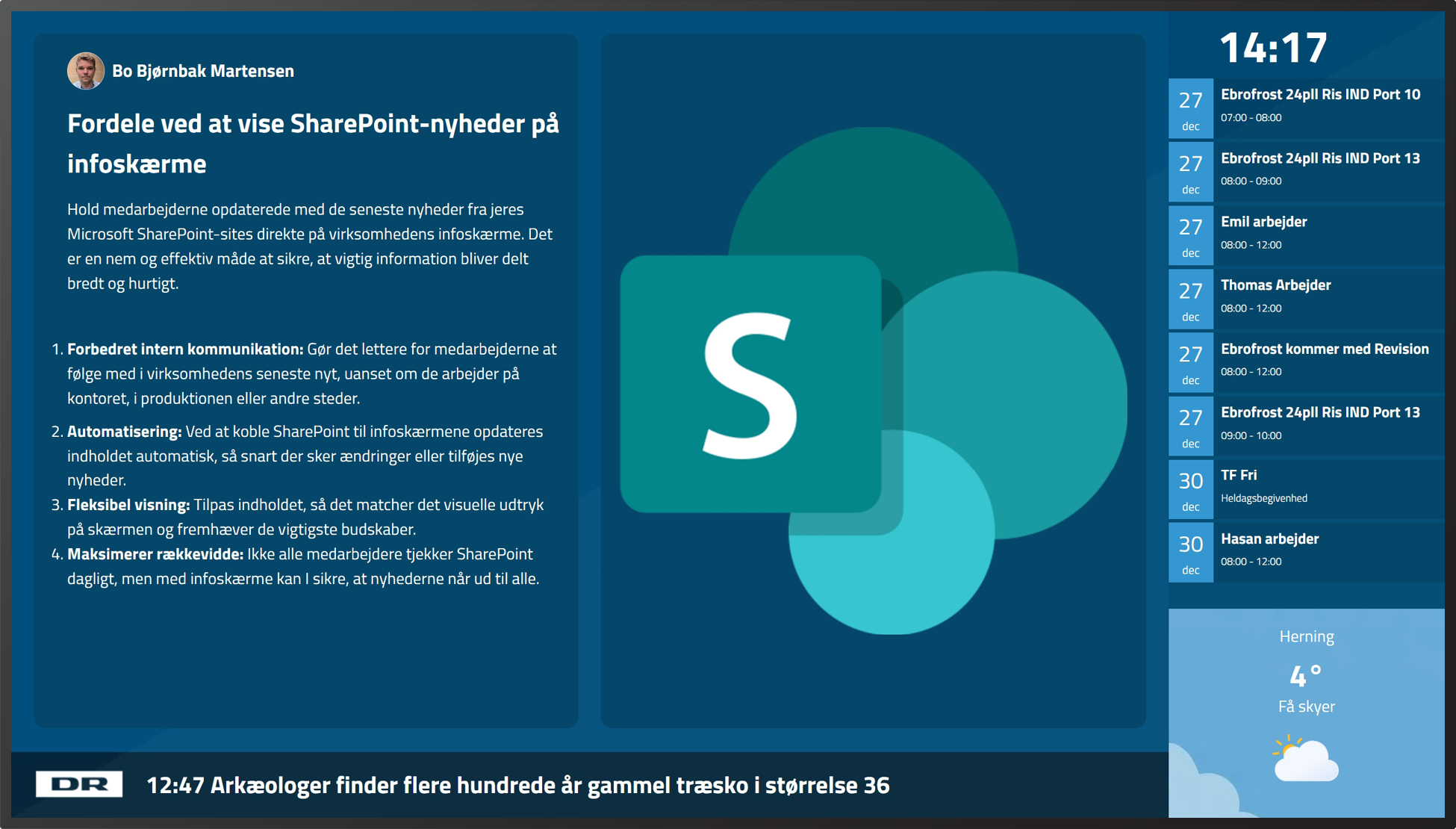 vis nyheder fra sharpoint sites på infoskærme
